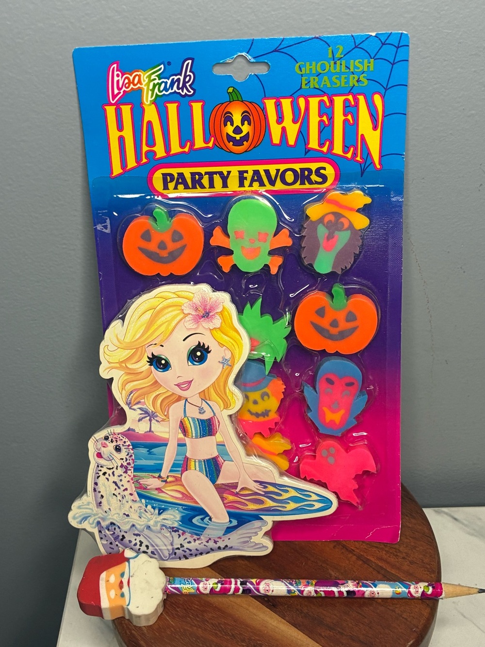 Vintage Lisa Frank Stationery Set Halloween Notepad Pencil Erasers